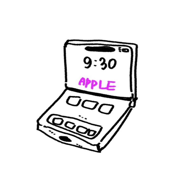 애플의 첫 번째 폴더블 아이폰 예상 렌더링과 두께, 배터리, 힌지 기술 등 주요 유출 정보를 설명하는 woolim의 가이드 일러스트