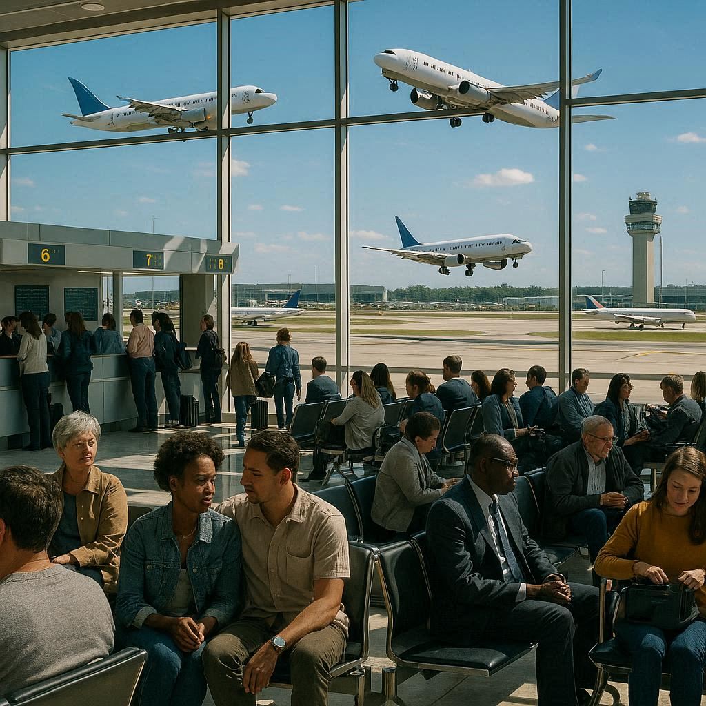 트립닷컴 3.3 메가세일의 날짜별 할인 혜택과 항공권 특가 정보를 설명하기 위한 공항 사진